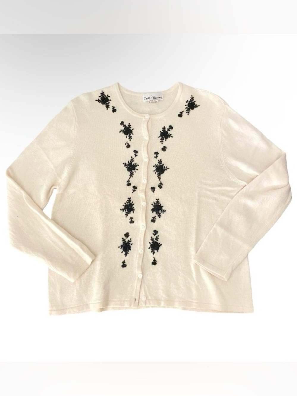 Croft & Barrow cashmere wool vintage cream embroidered floral cardigan size XL